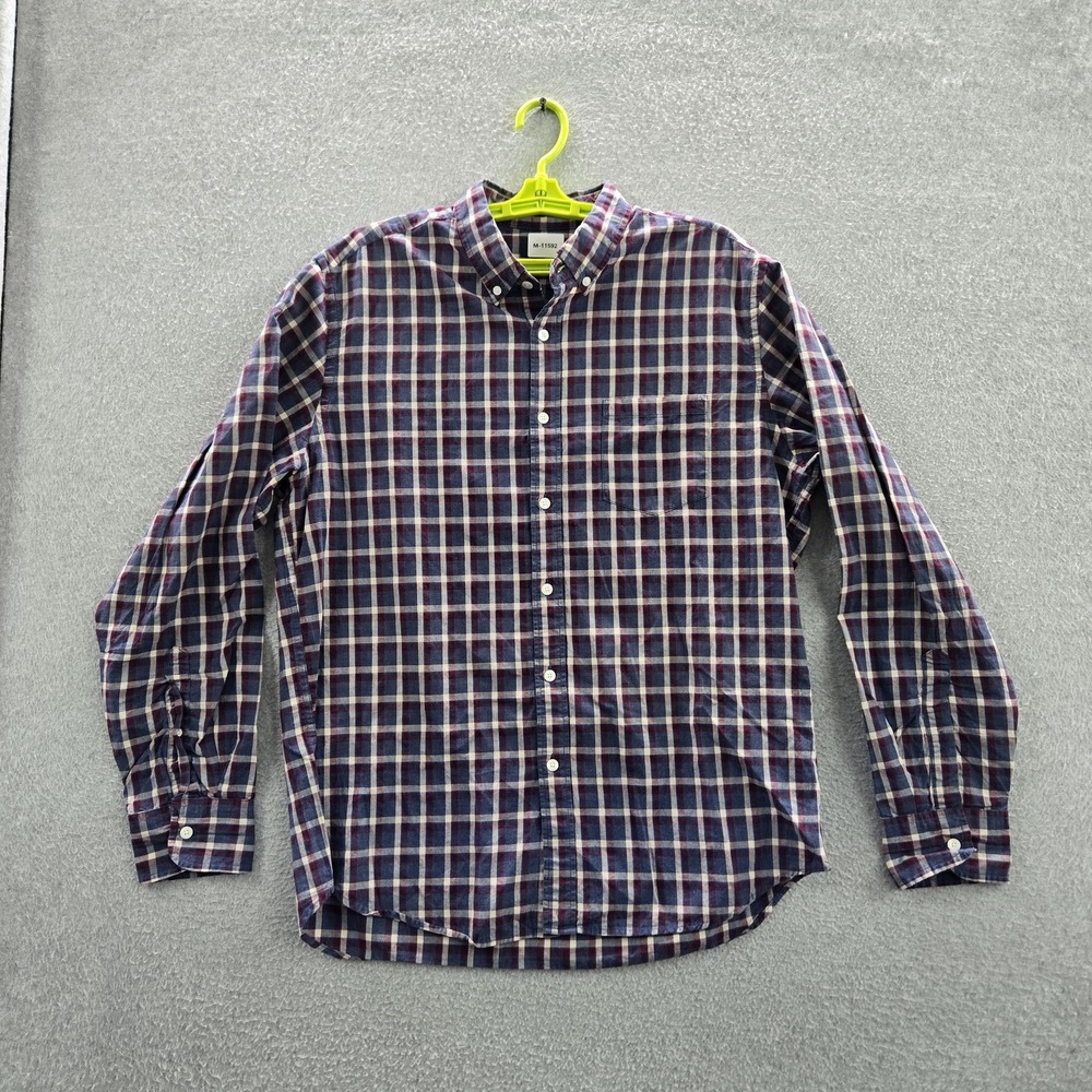 J.crew Men Button Up Shirt L Navy Plaid Heathered Cotton Long Sleeve‎